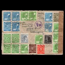 Mailed cover from Wuppertal-Elberfeld to Vienna on 23 June 1948, Allied occupation, British zone