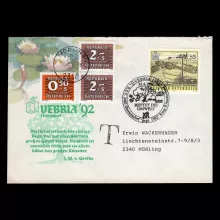 Briefkuvert Övebria 1992 Ebreichsdorf, Ortstagestempel Mödling am 26.05.1992, Sonderstempel
