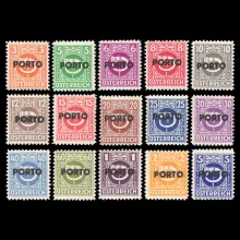 Michel 189-203 - Postage due stamps with post horn drawing and "‘PORTO" overprint, 1946, mint