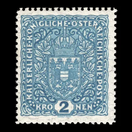 ANK 208 II Ba - 2 Kronen, Wappenzeichnung auf Faserpapier, 1917/1919, postfrisch, geprüft