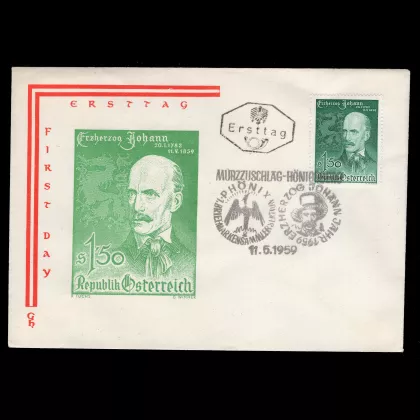 Michel 1061 - 100th anniversary of the death of Archduke Johann of Austria, first day cover, special cancellation