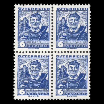 Michel 571 I. - Austrian folk costumes, 6 Groschen, type I, block of 4, mint