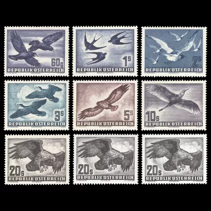 ANK 967-973 (973a, 973b, 973c) - Heimische Vogelwelt in Stadt und Land, 1950/53, postfrisch