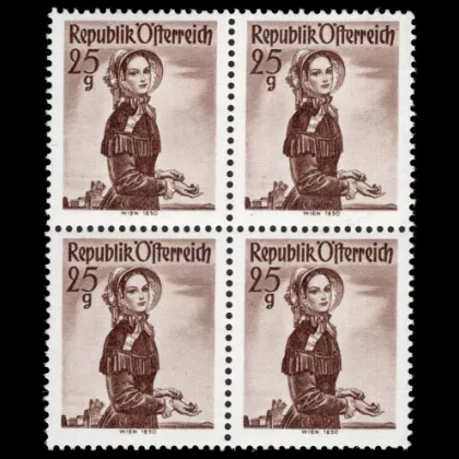 ANK 1055 - Austrian folk costumes, 25 groschen, block of 4, mint