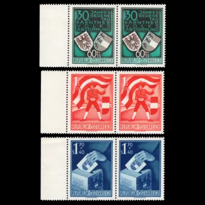Michel 952-954 - 30th anniversary of the Carinthian plebiscite, strip of 2 with left edge piece, mint