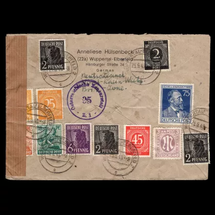 Mailed cover from Wuppertal-Elberfeld to Vienna on 23 June 1948, Allied occupation, British zone