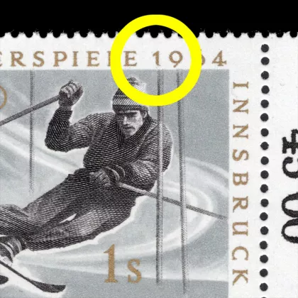 Michel 1136 II - IX Olympic Winter Games in Innsbruck, 1 Schilling, plate error, mint