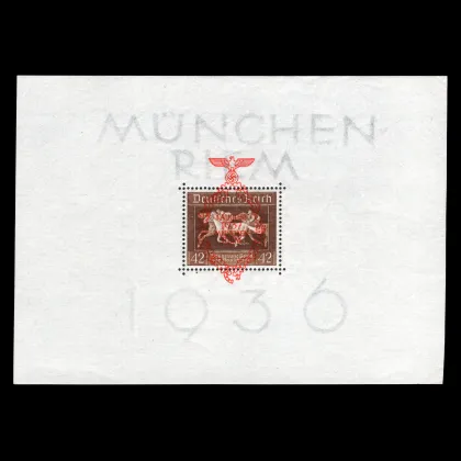 Michel Block 10 - Galopprennen "Das Braune Band von Deutschland" mit rotem Buchdruck-Aufdruck, Deutsches Reich, 1936, postfrisch